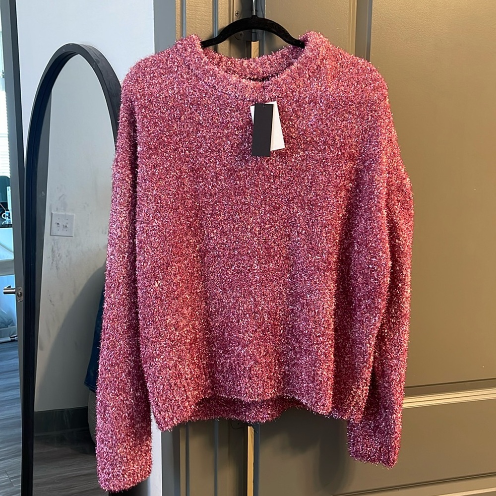 Metallic pink textured woven sweater
